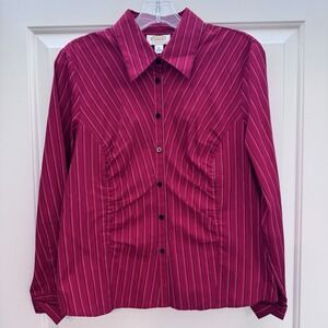 Talbots‎ Petites Blouse 12P Pink White Stripe Button Front Long Sleeve NWT